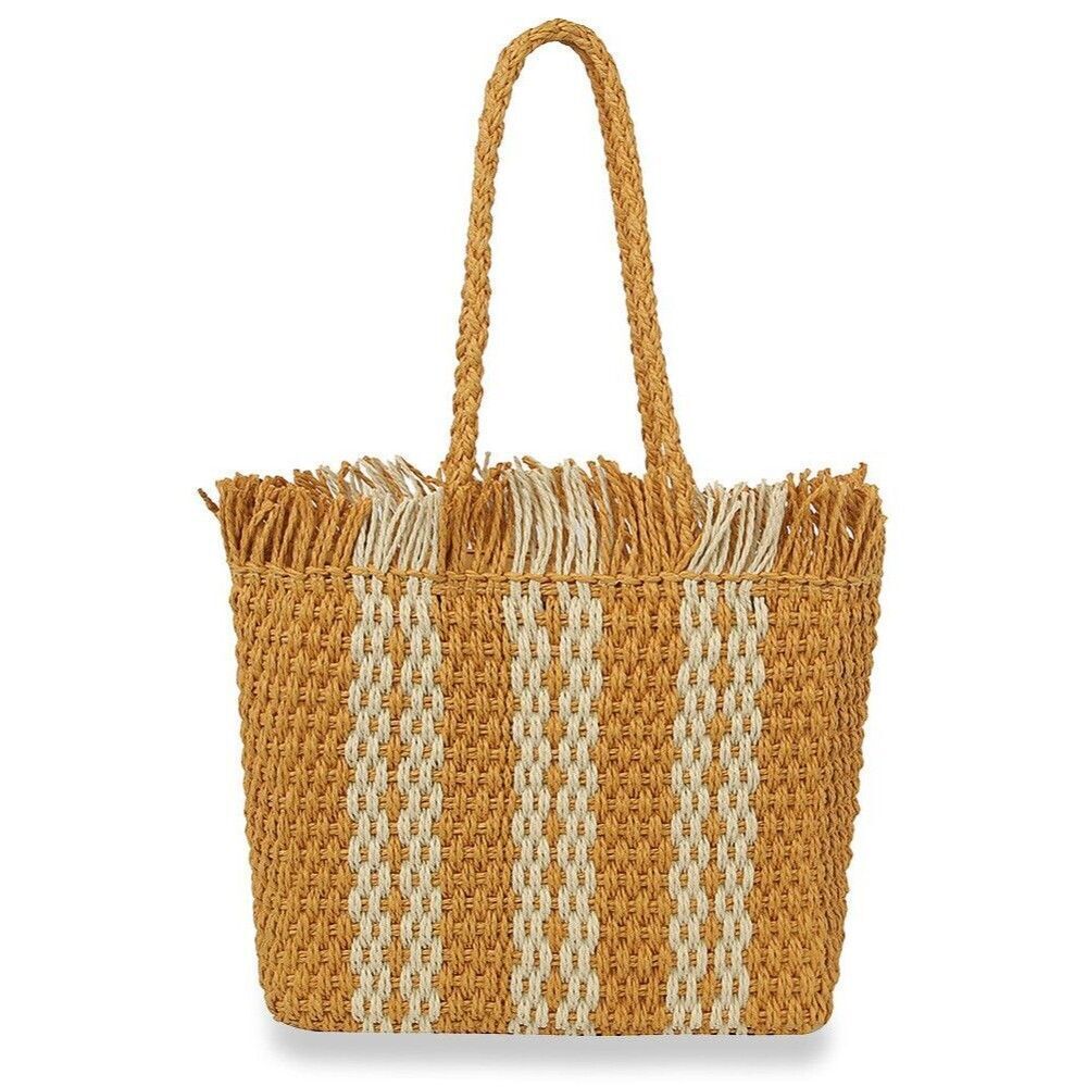 Women Mustard Straw Bag Summer Beach Large Tote Bag Handmade Woven